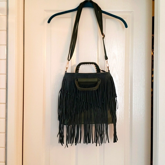Faux Suede fringe/leather purse - Picture 3 of 17